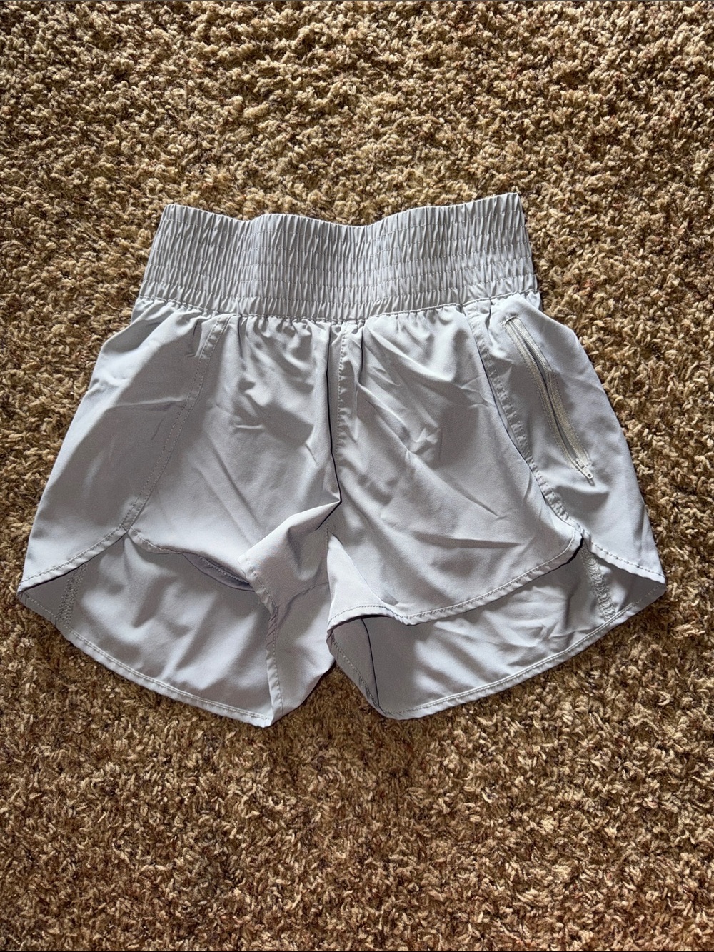 Light Gray Women’s Athletic Shorts with Smocked Waistband